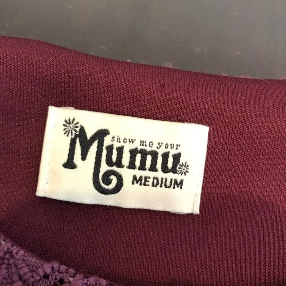 Show Me Your Mumu Tyler Tunic maroon wine purple lace overlay dress size Medium